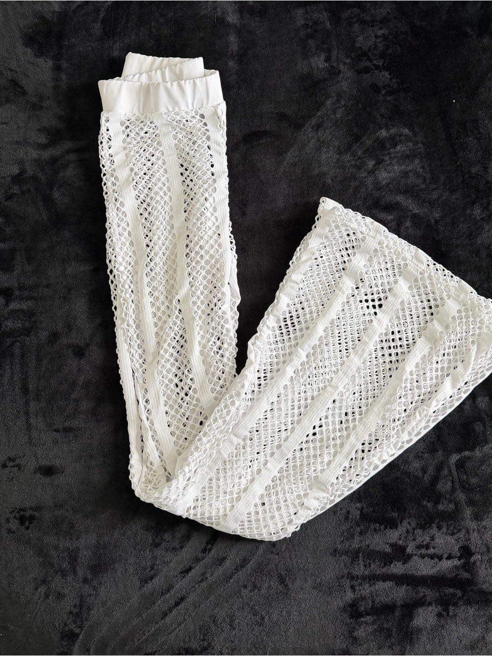 Fashion Nova White Crochet Knit Leggings with Elastic Waist